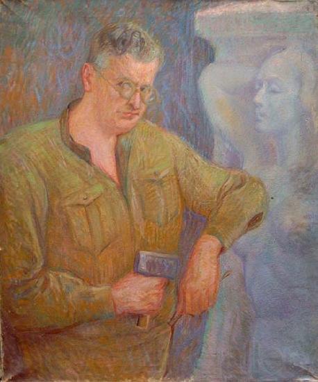 Johannes Martini Der Bildhauer Fritz Behn mit Faustel bei der Arbeit Norge oil painting art